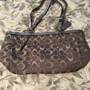 Coach Gray and Silver Signature Shoulder Bag